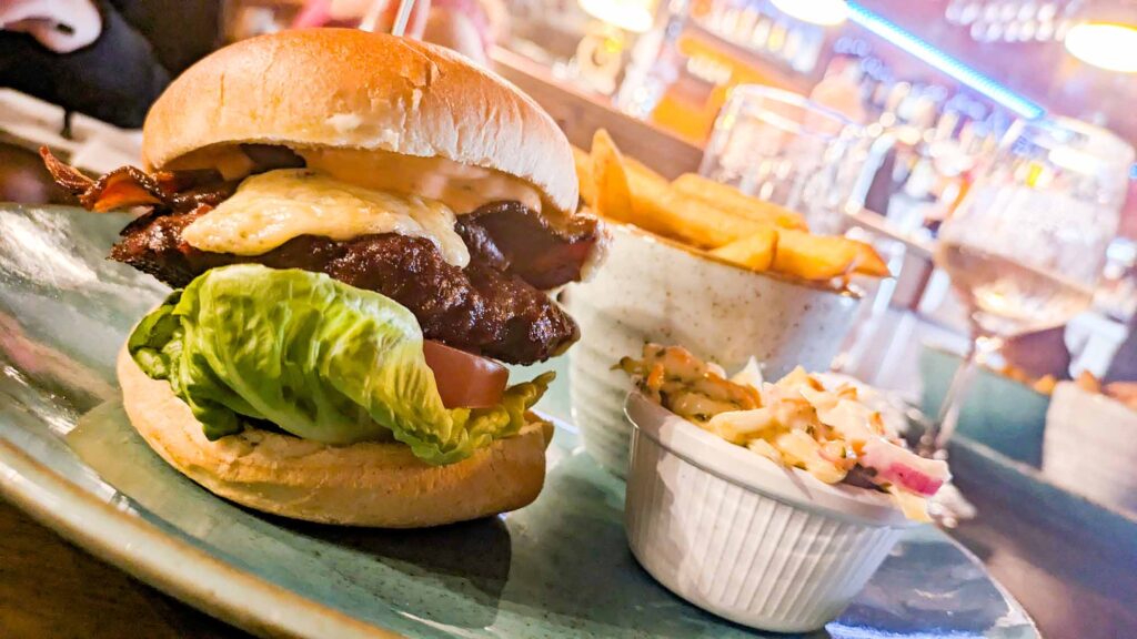 Burger and Chips Meal in the Bar at the Steamboat Inn