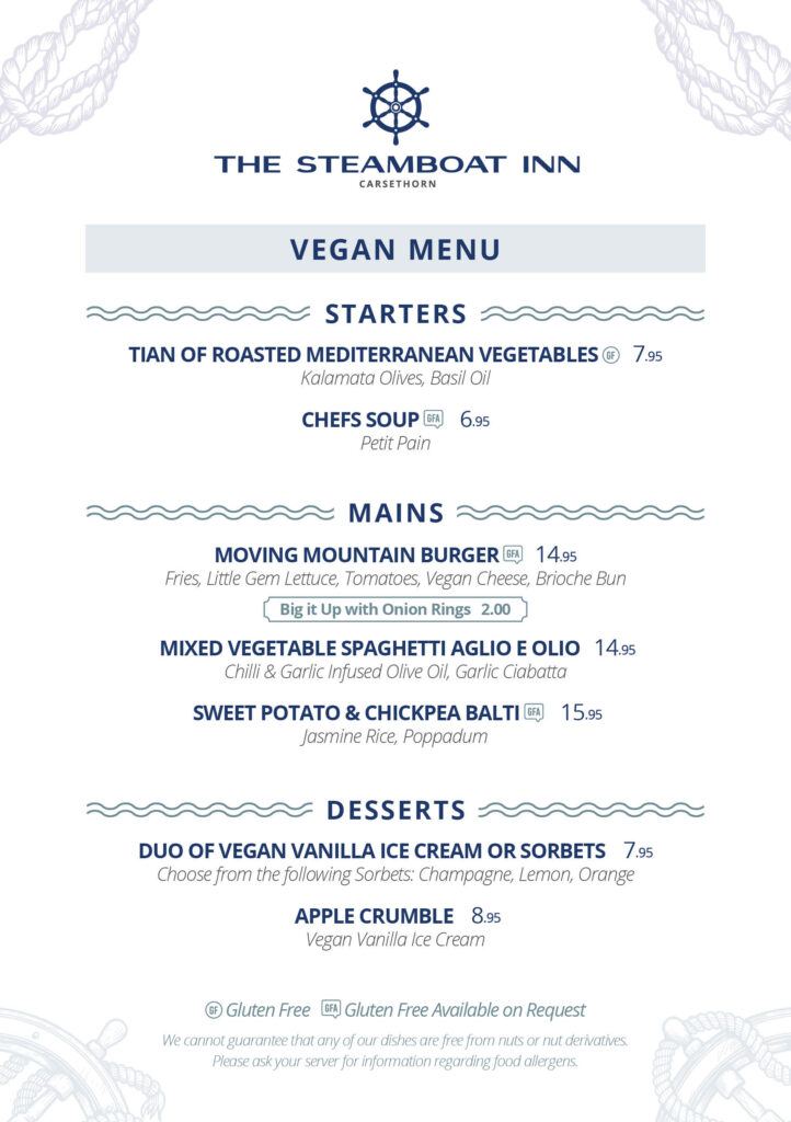 Steamboat Inn Vegan Menu