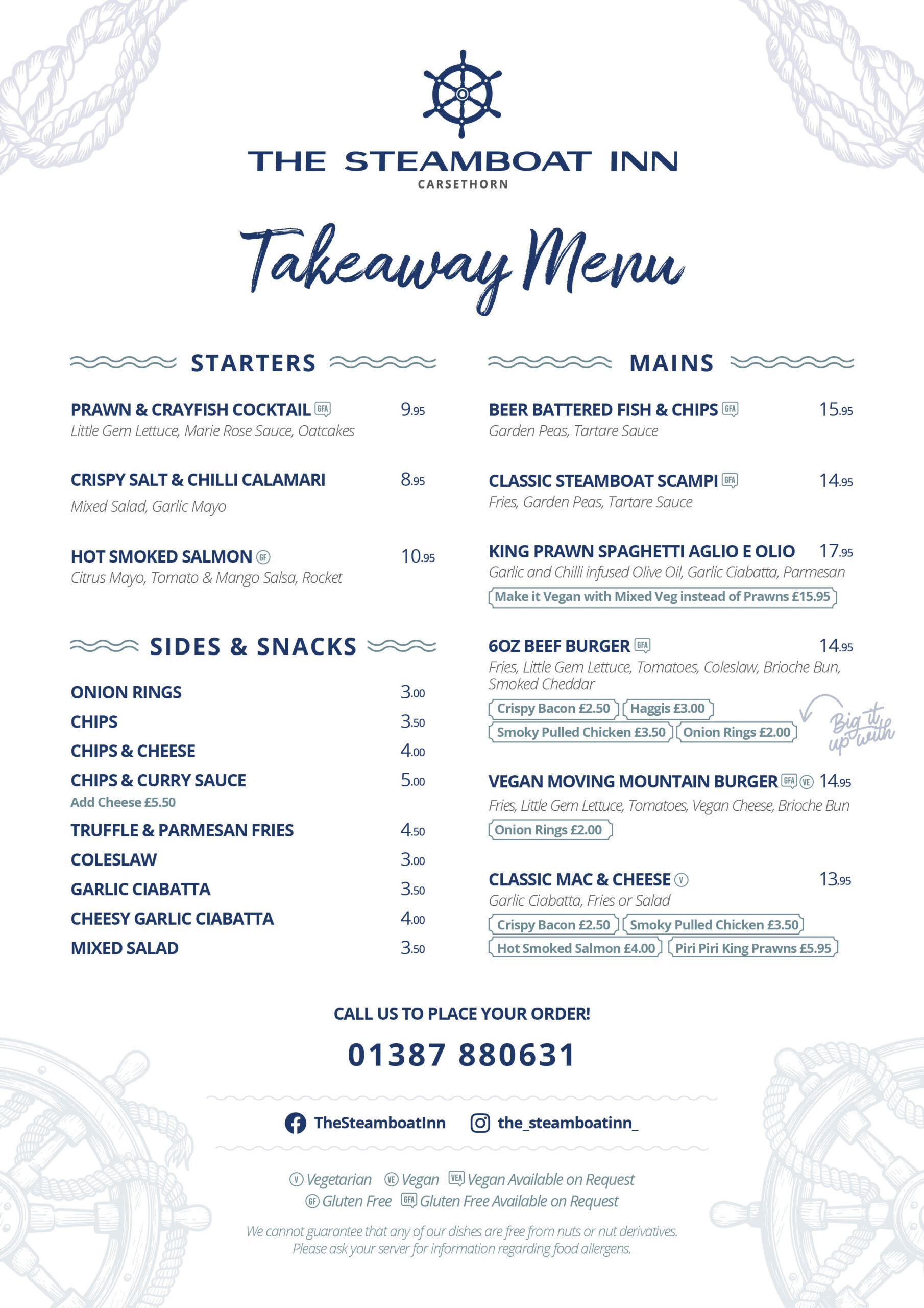 Steamboat Inn Takeaway Menu