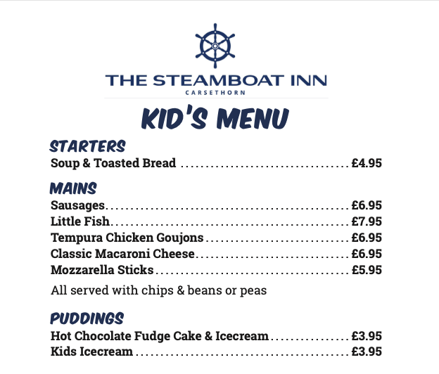 Steamboat Kids Menu